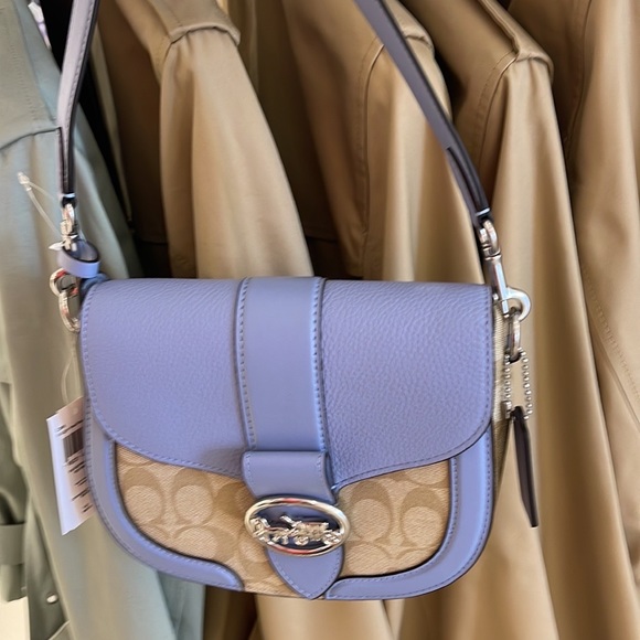 Coach Georgie Saddle Bag In Signature Canvas Light Khaki / Marble Blue - Picture 10 of 16